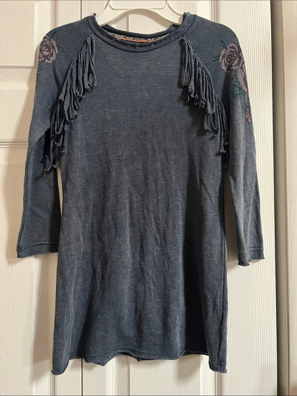 art class Navy Blue Floral Fringe Knit Dress